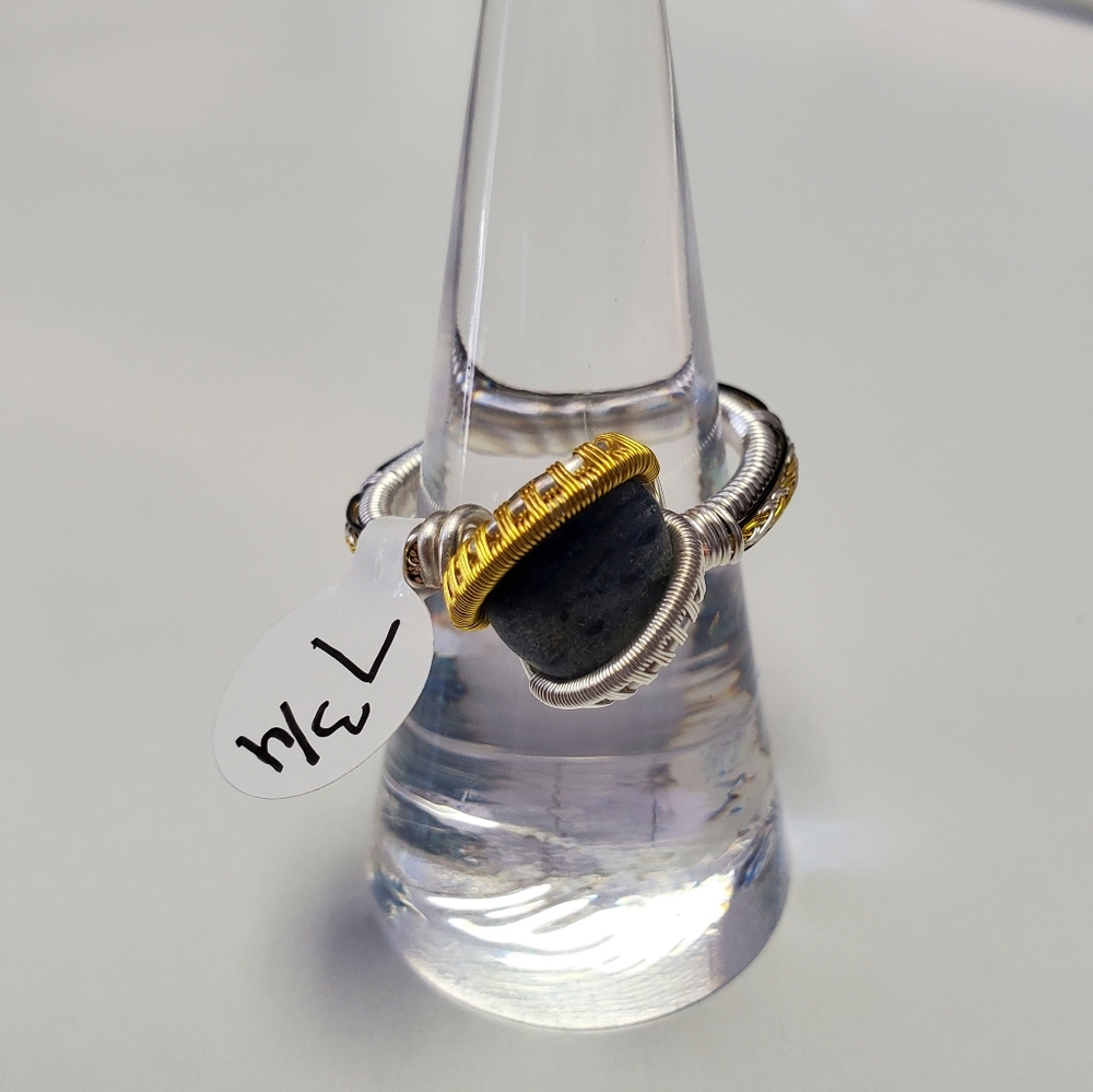 "Sun and Moon on the water" Sodalite Handmade Wire wrap ring size 7.75 - Picture 3 of 7